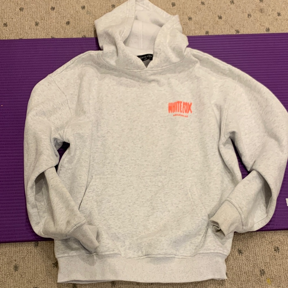 White Fox Boutique Light Gray Hoodie with Coral Logo